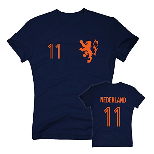 HOLLAND Trikot – Herren T-Shirt EM 2016 – mit Wunschnummer – Nederland Niederlande – von SHIRT DEPARTMENT, S, dunkelblau