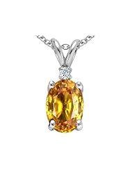 Tommaso Design (tm) Oval 8x6mm Genuine Citrine and Diamond Pendant