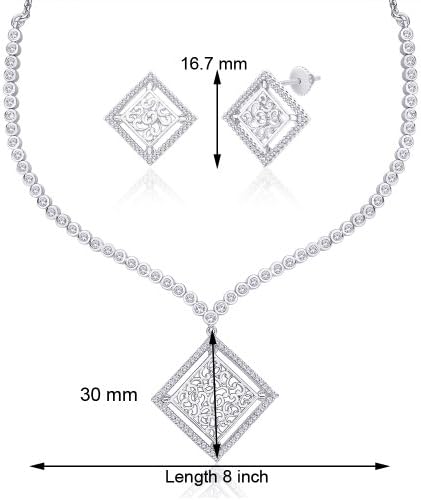 Silvora Rhodium Cz "Arshia" Necklace Earrings Set [PN346SB]