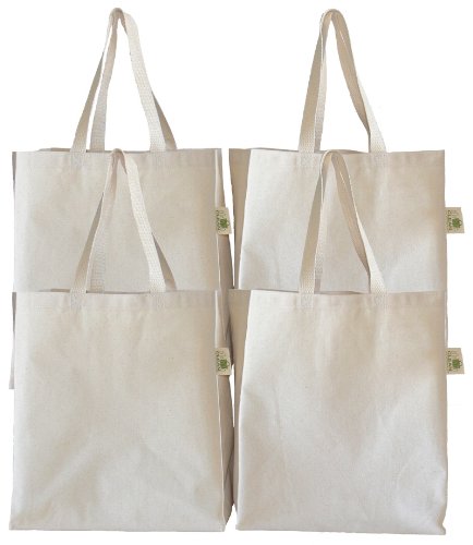 Reusable Canvas Grocery Shopping Bag 4-pack Set; Made in USA