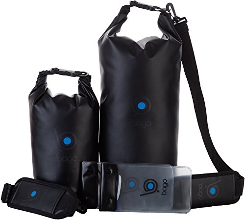 Bago Dry Bags - SEE-THROUGH Waterproof Window. Plus Cell Phone Dry Bag, Adjustable Shoulder Strap. Fits in your Backpack Duffel Sack. Lightweight & Heavy Duty (5L+10L Black)