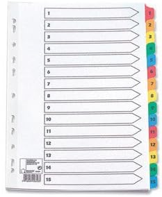Spicers 5 Star Index 230 micron Card with Coloured Mylar Tabs 1-15 A4 White