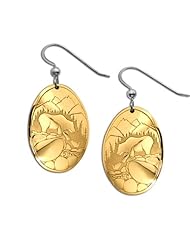 14K Yellow Gold Western Range Fishing Bears Earrings. Made in USA.