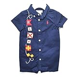 (ポロ ラルフローレン) Polo Ralph Lauren 320605772 コットン ショート オール カバーオール ロンパース ベビー ポニー ブルー ギフト プレゼント (6M) [並行輸入