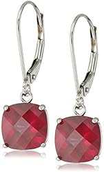 10k Gold Cushion Checkerboard-Cut Created Gemstone Dangle Leverback Earrings (8mm)