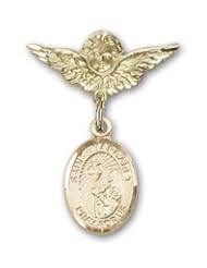 Gold Filled Baby Badge with St. Margaret Mary Alacoque Charm and Angel with Wings Badge Pin