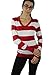 Alfa Global Women's Long Sleeve V-Neck Striped Ultra Soft Knit Sweater Top Red-White XL