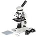 Frey Scientific Student Microscope with Mechanical Specimen Holder, Monocular Head, 4X, 10X, 40XR Objectives, LED Illumination