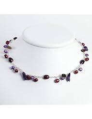 Sterling Silver Amethyst/Tourmaline & Cultured Pearl Necklace