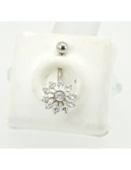 14K White Gold CZ Flower Belly Button Pin