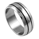 316L Stainless Steel High Polish Stripe Laser Cut Ring - Size 12