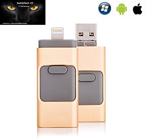 All in One USB Flash Drive with iPad 4/Air/Mini, iPod Touch 5, iPhone 5 5S 5C 6 6s Plus[IOS9 Compatible] /Android Phones, PC (64GB)(Available in Golden Color)