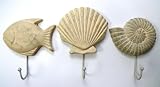 Tropical Fish Nautilus and Clam Shell Wooden Wall Hooks Set of 3
