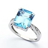 14K White Gold Rhodium Plated Sterling Silver Wedding & Engagement Ring 0.03ctw Diamond & 5.6ct Natural Blue Topaz Solitaire Ring 12MM ( Size 6 to 9)