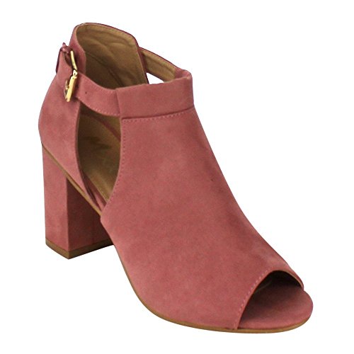 MIXX SHUZ DC67 Women's Buckle Strap Peep Toe Chunky Heel Ankel Booties Sandals, Color:MAUVE, Size:7