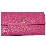(シャネル)CHANEL　A50084　カメリアエンボス　ロングウオレット　ピンク×ゴールド　フラップ付き中央ファスナー長財布　並行輸入品