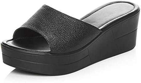 XRU Women's summer black casual open toe elegant slingback platform shoes wedge PU slippers Black