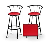 2 Red Vinyl Specialty / Custom Black Barstools with Backrest Set
