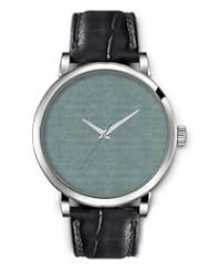 SPRAWL Aanalog Fashion Series Silver Ladies Watches of Genuine Black Leather Strap,Unique Wrist Watch for Women Girls Designed with Grayish green fabric texture
