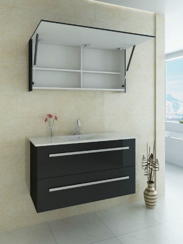 Badmöbelset Atlantis Hochglanz/schwarz Korpus Schwarz 90cm