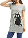 Allegra K Women's Round Neck Short Sleeve Cat Prints Loose Tunic Top M Grey