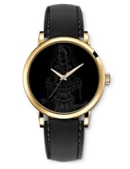 SPRAWL Aanalog Fashion Series Gold Ladies Watches of Genuine Black Leather Strap,Unique Wrist Watch for Women Girls Designed with Figure of a Chinese goddess