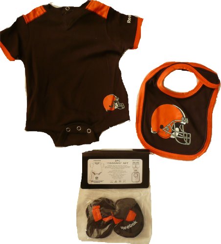 Cleveland Browns 3 PC Onesie / Creeper, Bib, Booties Set 6 9 Months Baby