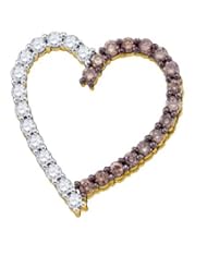 1.34ctw Cognac Chocolate Brown & White Round Diamond Heart Pendant