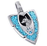 Sterling Silver Turquoise Chip Inlay Wolf Head South Western Native American Arrowhead Pendant Charm