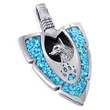 .925 Sterling Silver Turquoise GemStone Chip Inlay Wolf Pendant Charm