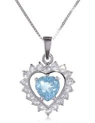 7mm Heart Shape Swiss Blue Topaz and White Topaz Sterling Silver Heart Pendant Necklace (1.82 cttw), 18"