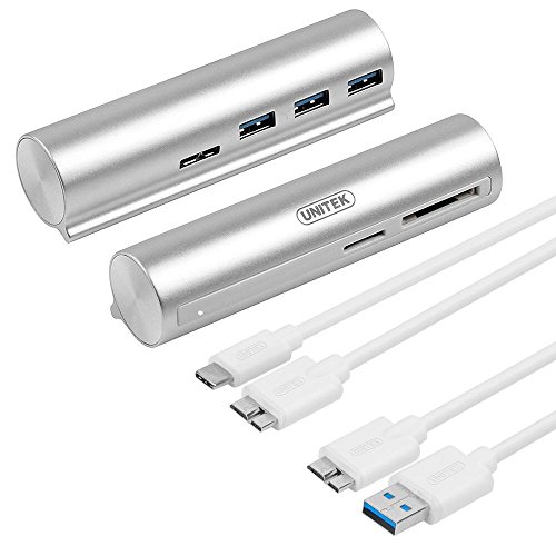 UNITEK Aluminum USB 3.1 Gen 1 Type C / USB C to USB 3.0 3-Port Data Hub with SD, Micro SD, TF Card Reader