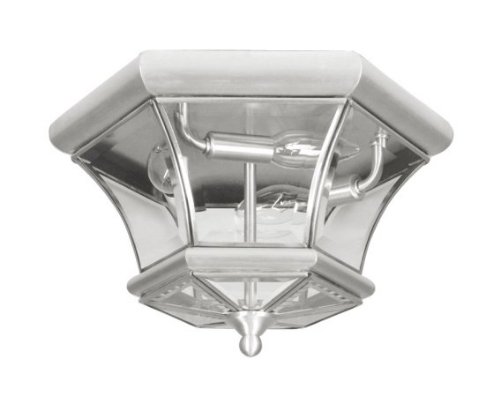 Monterey - 3 Light Large Outdoor Flush Mount Ceiling Lighting Fixture - Brushed Nickel - B1818
