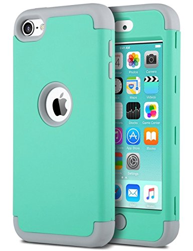 iPod Touch 6th Generation Case,ipod 6 cases,ipod 5 cases,ULAK 3 in 1 Anti-slip iPod Touch Case Hard PC+Soft Silicone Hybrid Dust Scratch Shock Resistance Cover for iPod touch 5 6th Gen (Green+Grey)