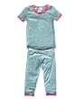 Esme Snug Fit Short Sleeve Tee and Leggings Pajama Set in Grey with Pink Trim for Girls