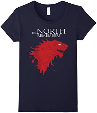 Women's G.O.T Tshirt The North Remembers Fire Wolf Large Navy