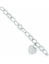 Genuine .925 Sterling Silver Cz Heart Dangle Bracelet . 100% Satisfaction Guaranteed.