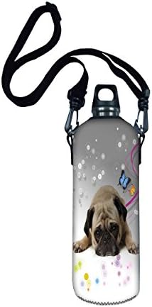 Cute Dog 1L Liter Mens Water Sport Bottle Zipper Cover Carrier Insulated Soft Case Holder +Strap