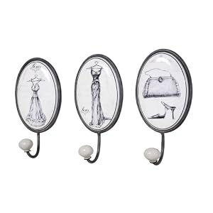 Decorative Metal and Resin Wall Plaque With Hooks - Set of 3