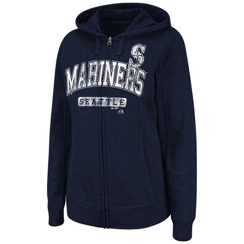 MLB Women's Seattle Mariners Real Flava Long Sleeve Full Zip Hoodie (Athletic Navy Heather, Medium)