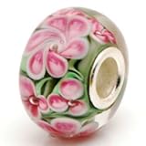 (Free Shipping) Authentic 925 Solid Silver Core Pink Hawaii Garden Murano Glass Bead Charm Fits Pandora Bracelet