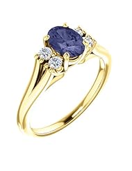 18K Yellow Gold 7.00x5.00mm Oval Cut Iolite and Diamond Ring -- LIFETIME WARRANTY
