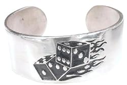 Hot Hand Fire Roll Dice Lucky 7 Pewter Bracelet