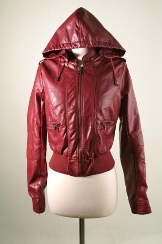 Classic Faux Leather Bomber Jacket with Removable Hood product image