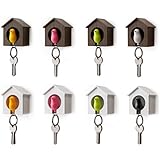 BDS - Single Sparrow Bird House Nest Whistle Key Holder Chain Ring Keyholder Keychain Keyring Hanger Rack (Pink, White House)