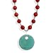 16 + 2 14mm - 15mm Red Coral Bead and 4mm Glass Bead Necklace With 50mm Dyed Howlite Pendant