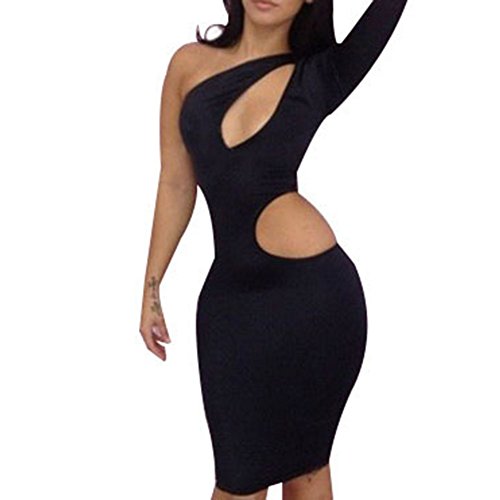 iecool Sexy Club Bodycon Dresses Women Evening Bandage Elastic Spandex Clubwear Stretch Black S