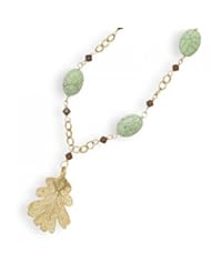 MMA Silver - 16 inch 14/20 Gold Filled Necklace with Dyed Howlite, Swarovski Crystals and 24 Karat Gold Plated Leaf
