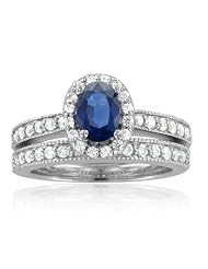 Milgrain Natural Sapphire Diamond Engagement Wedding Ring Bridal Set Platinum... by My Love Wedding Ring