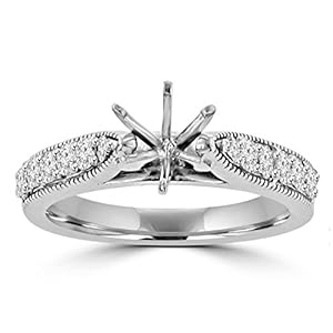 0.70 ct Round Cut Diamond Semi Mount Engagement Ring Whit Millgrain on The Shank in Platinum In Size 5